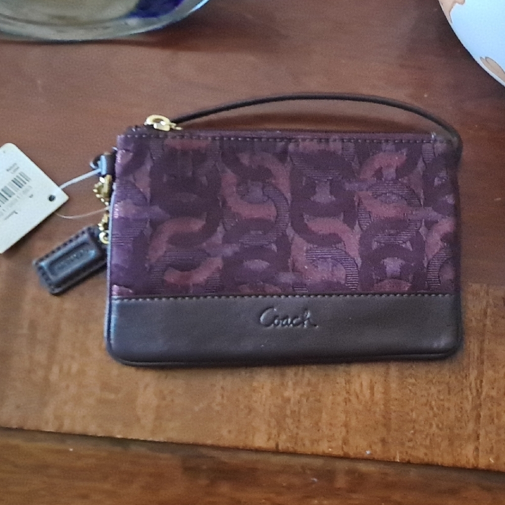 Coach Burgundy and Brown Signature Wristlet
